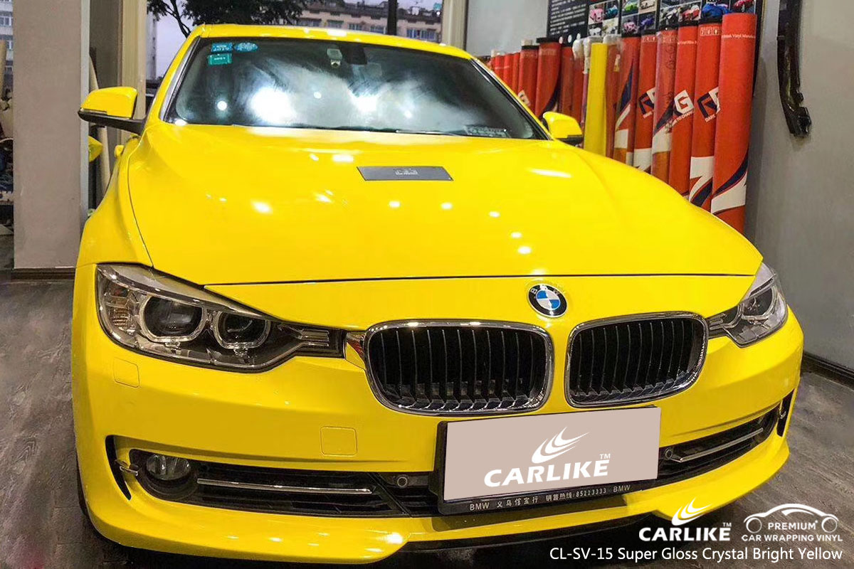CARLIKE CL-SV-15 super gloss crystal bright yellow car wrap vinyl for BMW