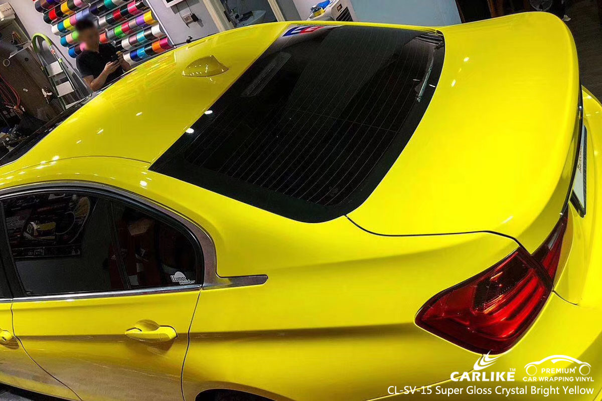 CARLIKE CL-SV-15 super gloss crystal bright yellow car wrap vinyl for BMW