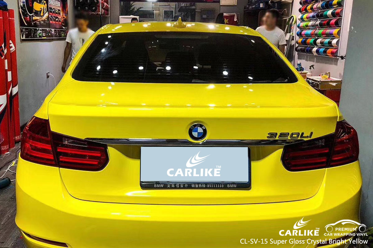 CARLIKE CL-SV-15 super gloss crystal bright yellow car wrap vinyl for BMW