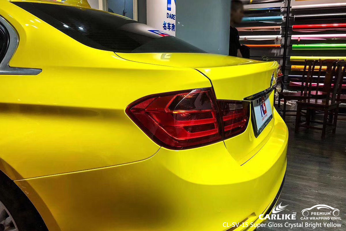 CARLIKE CL-SV-15 super gloss crystal bright yellow car wrap vinyl for BMW