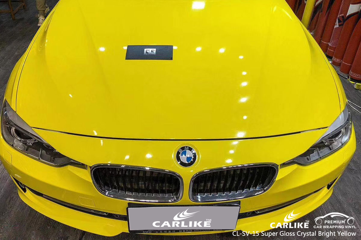 CARLIKE CL-SV-15 super gloss crystal bright yellow car wrap vinyl for BMW