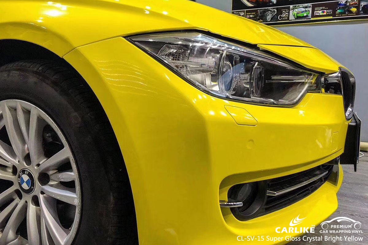 CARLIKE CL-SV-15 super gloss crystal bright yellow car wrap vinyl for BMW