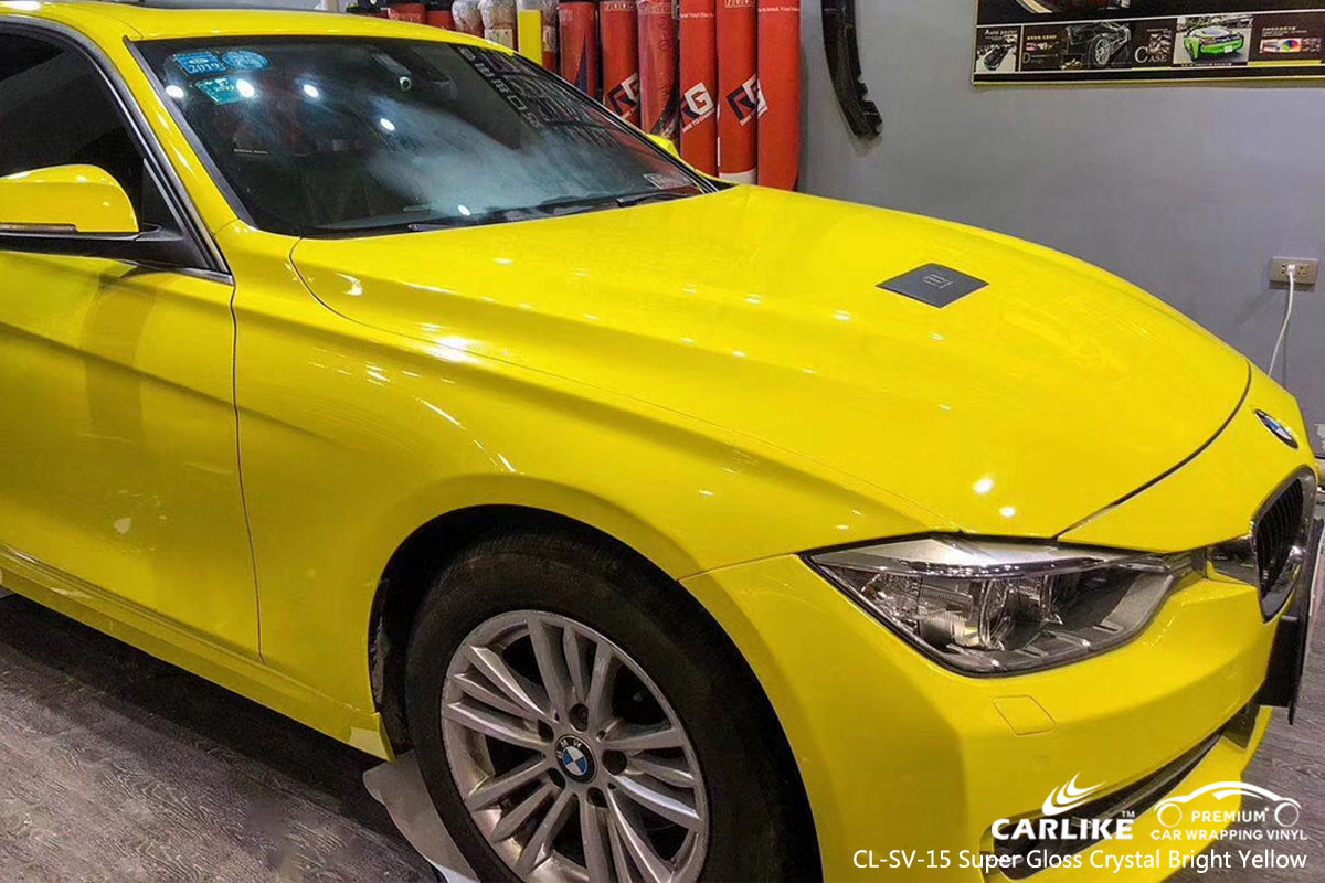 CARLIKE CL-SV-15 super gloss crystal bright yellow car wrap vinyl for BMW