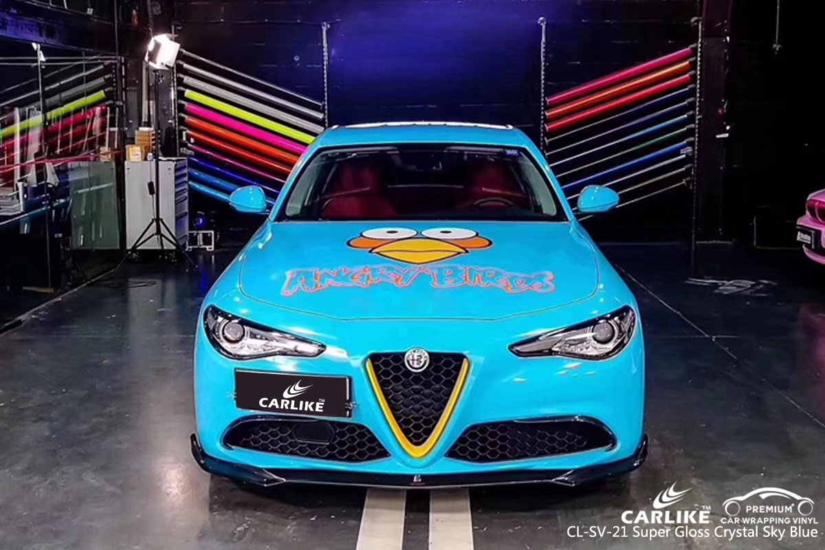 CARLIKE CL-SV-21 super gloss crystal sky blue car wrap vinyl for Alfa Romeo