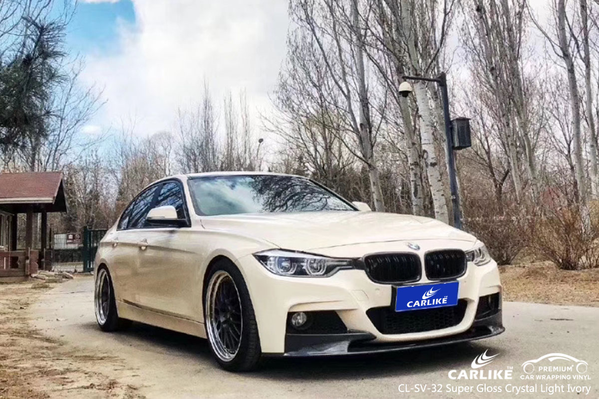 CARLIKE CL-SV-32 super gloss crystal light ivory car wrap vinyl for BMW