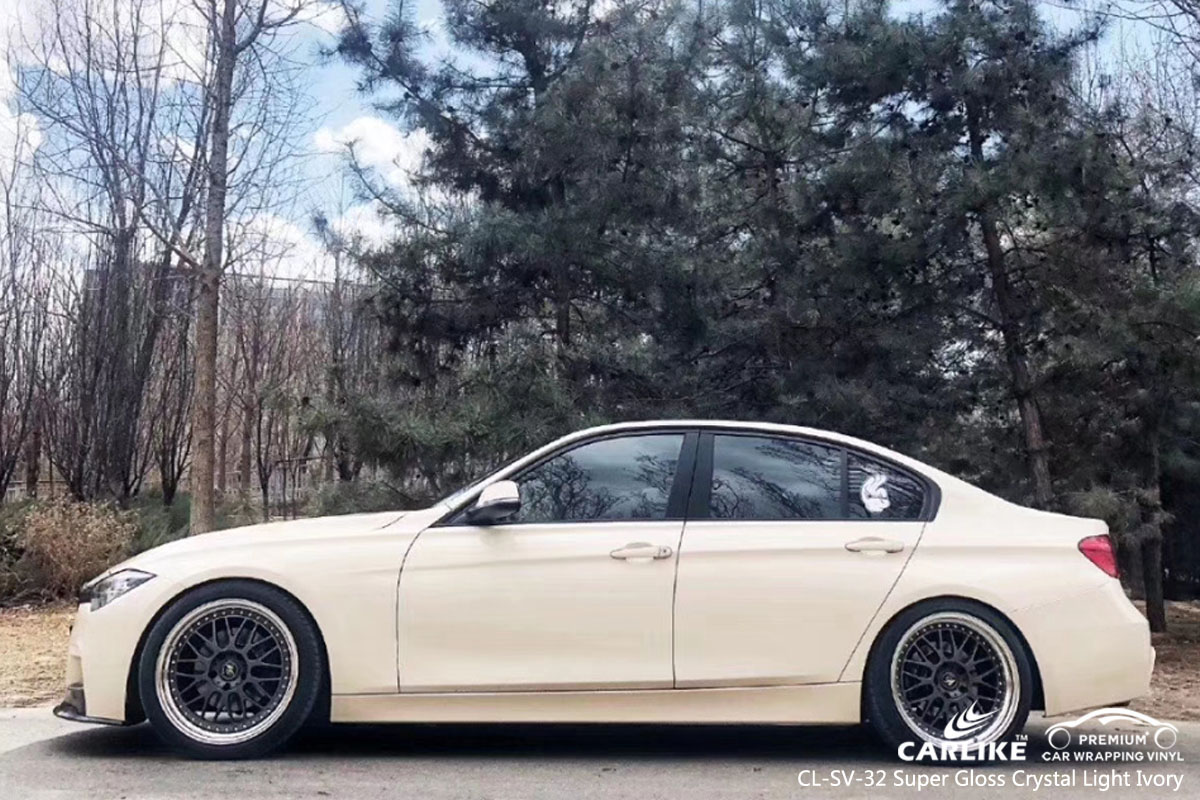 CARLIKE CL-SV-32 super gloss crystal light ivory car wrap vinyl for BMW