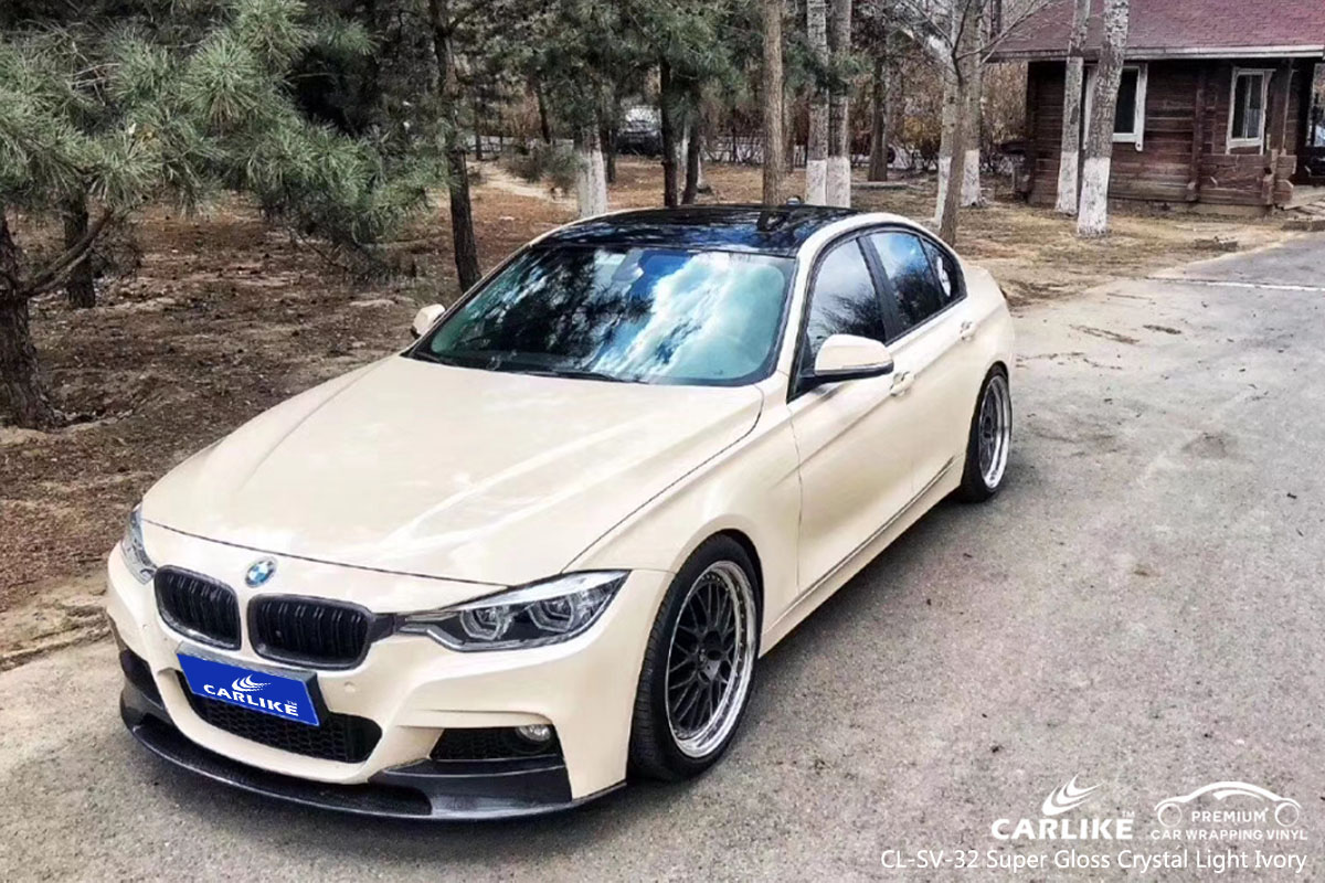 CARLIKE CL-SV-32 super gloss crystal light ivory car wrap vinyl for BMW