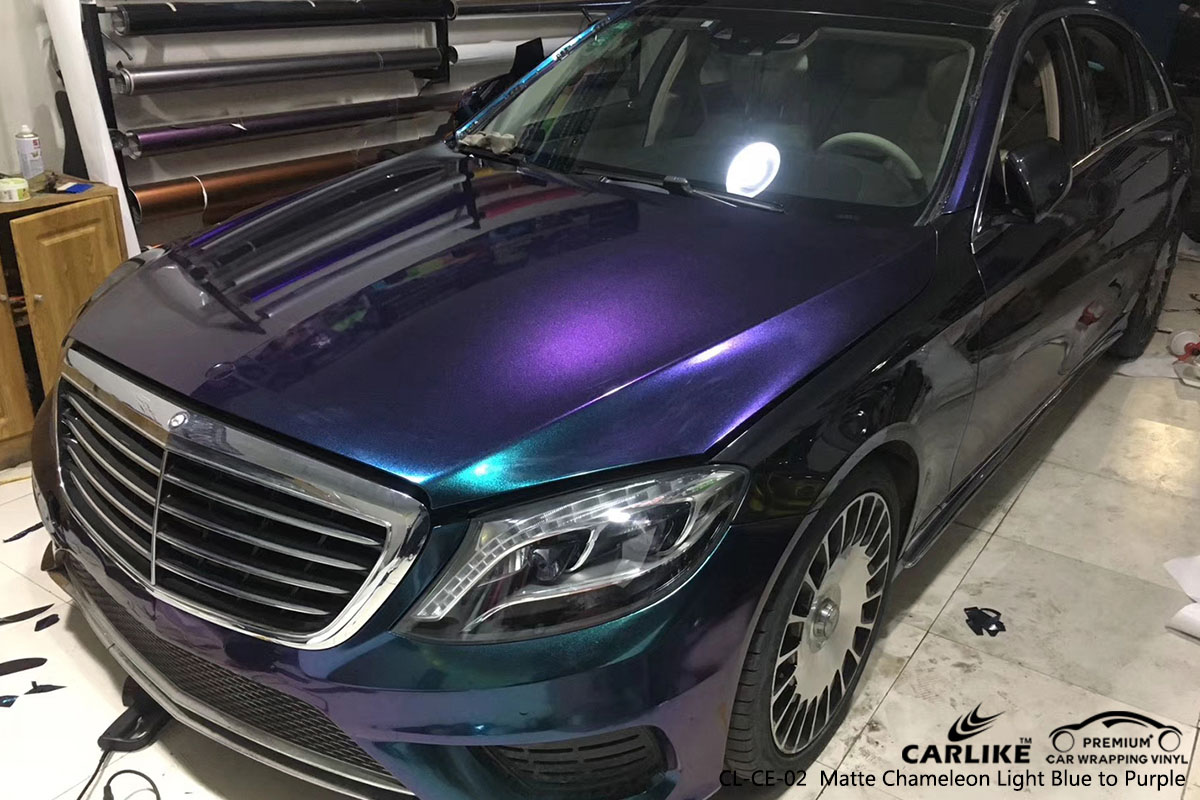 CARLIKE CL-CE-02 matte chameleon light blue to purple car wrap vinyl for Mercedes-Benz