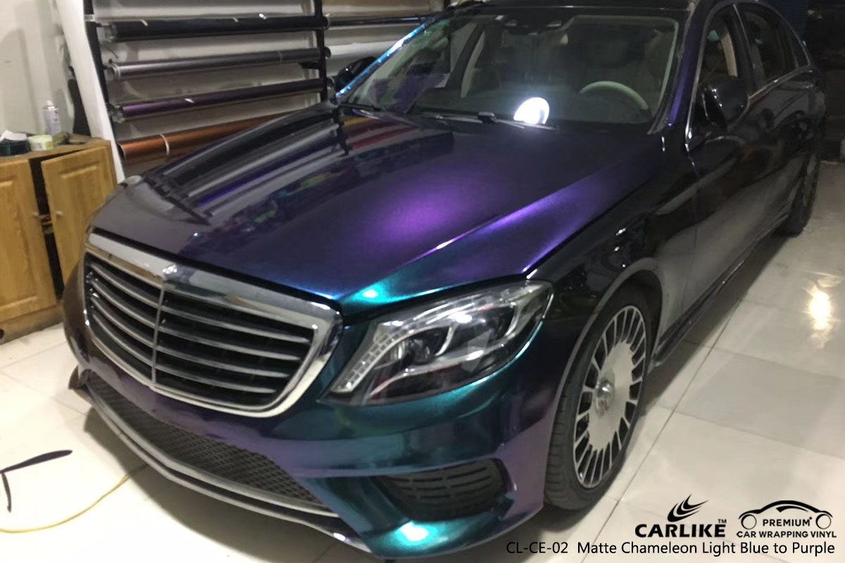 CARLIKE CL-CE-02 matte chameleon light blue to purple car wrap vinyl for Mercedes-Benz