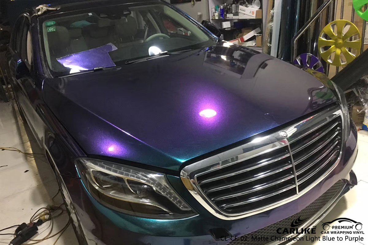 CARLIKE CL-CE-02 matte chameleon light blue to purple car wrap vinyl for Mercedes-Benz