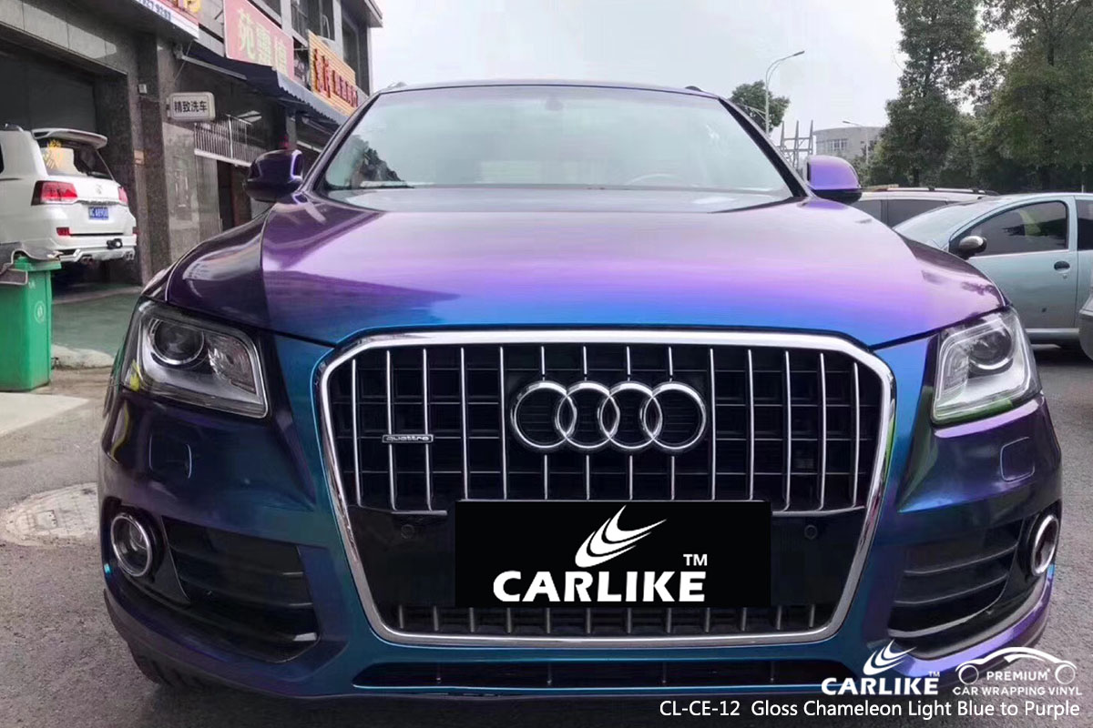 CARLIKE CL-CE-12 gloss chameleon light blue to purple car wrap vinyl for Audi