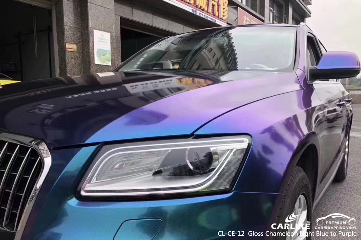 CARLIKE CL-CE-12 gloss chameleon light blue to purple car wrap vinyl for Audi