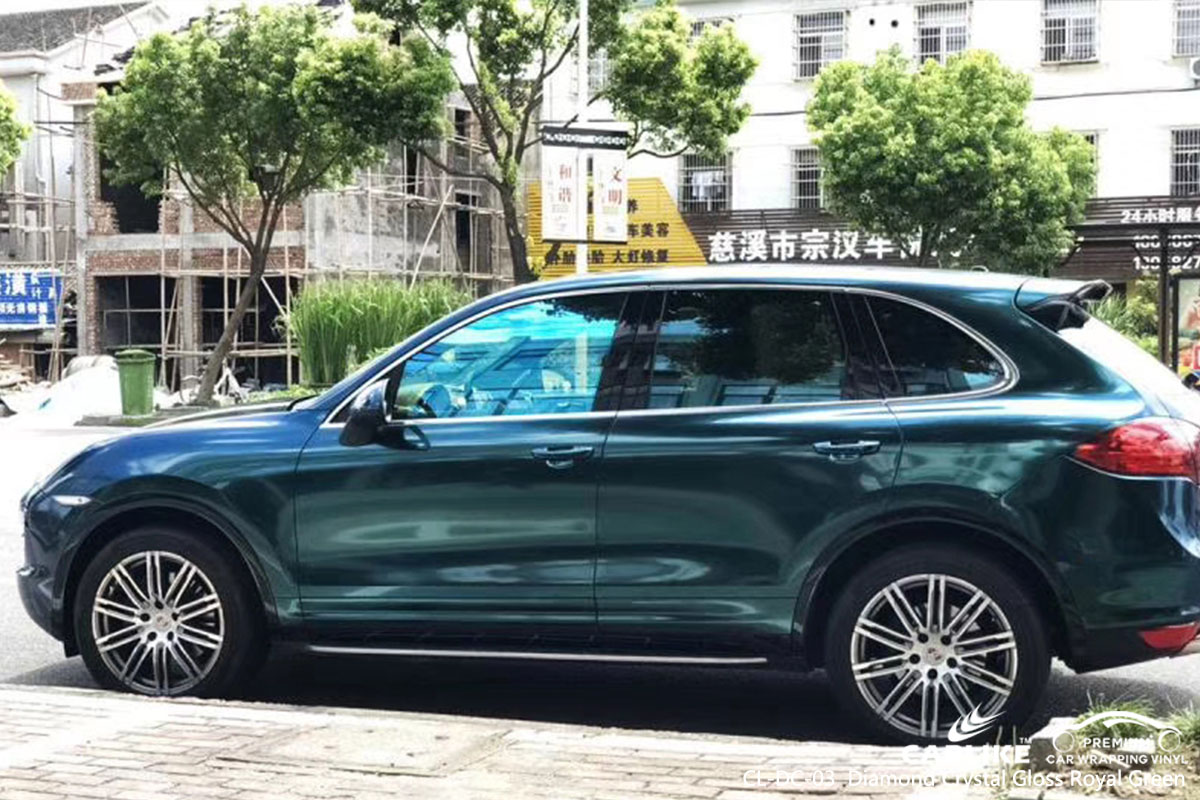 CARLIKE CL-DC-03 diamond crystal gloss royal green car wrap vinyl for Porsche