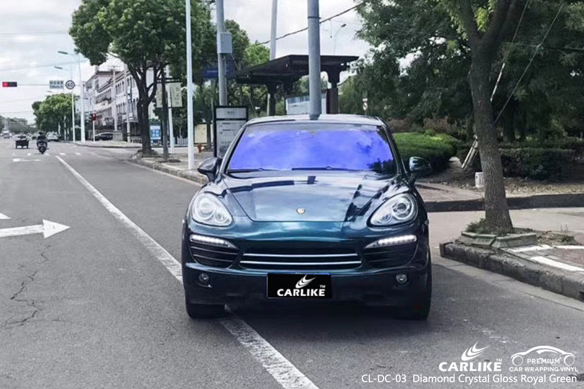 CARLIKE CL-DC-03 diamond crystal gloss royal green car wrap vinyl for Porsche