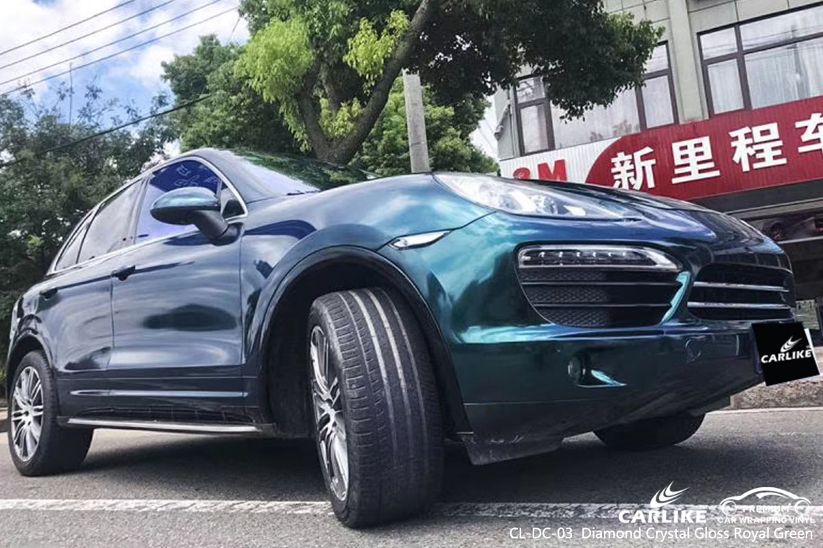 CARLIKE CL-DC-03 diamond crystal gloss royal green car wrap vinyl for Porsche