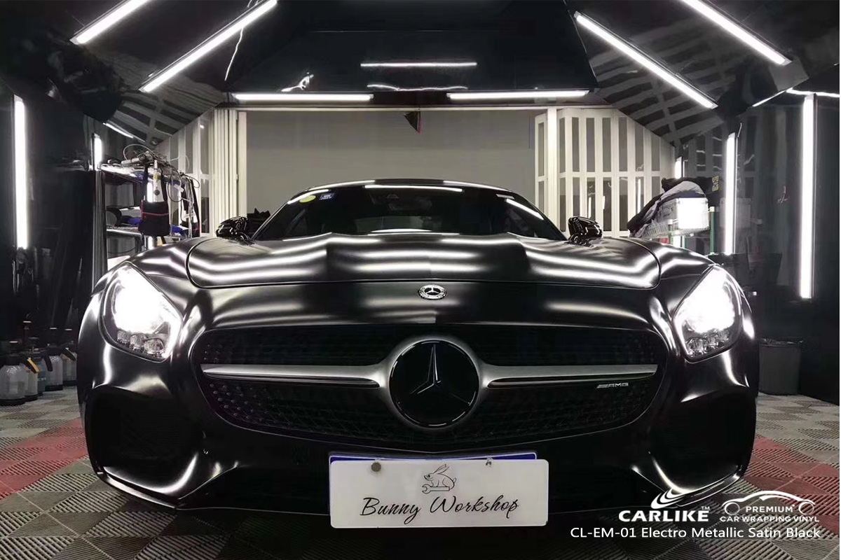 CL-EM-01 electro metallic satin black custom car wraps vinyl for Mercedes-Benz