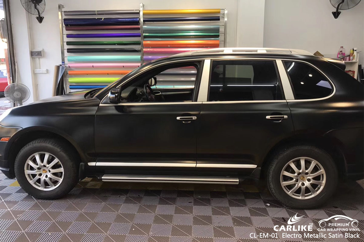 CARLIKE CL-EM-01 electro metallic satin black car wrap vinyl for Porsche