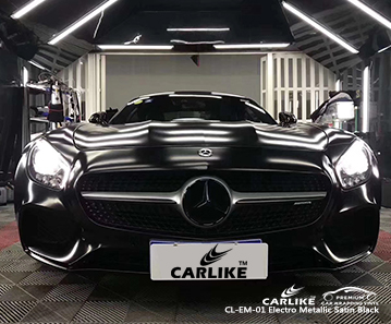 CL-EM-01 كهربائي لامع الساتان الأسود التفاف السيارة الفينيل لمرسيدس بنز