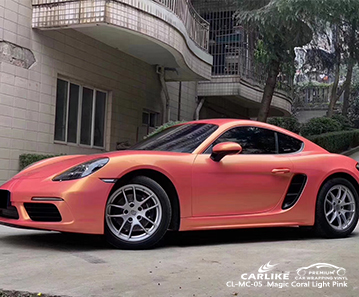 CL-MC-05 Porsche için sihirli mercan açık pembe araba sarma vinil