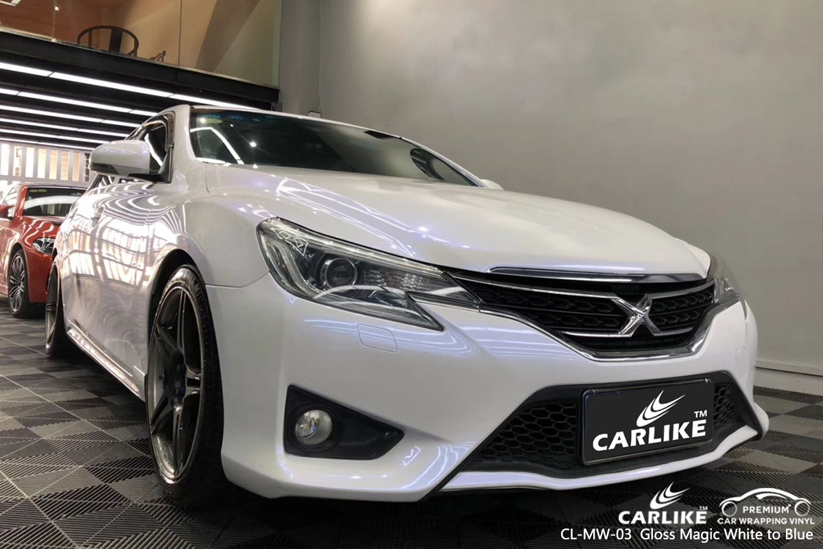 CARLIKE CL-MW-03 gloss magic white to blue car wrap vinyl for Toyota