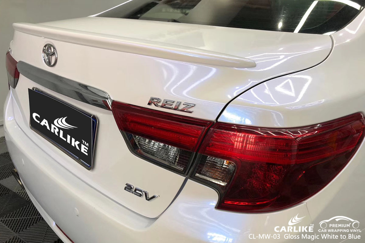 CARLIKE CL-MW-03 gloss magic white to blue car wrap vinyl for Toyota