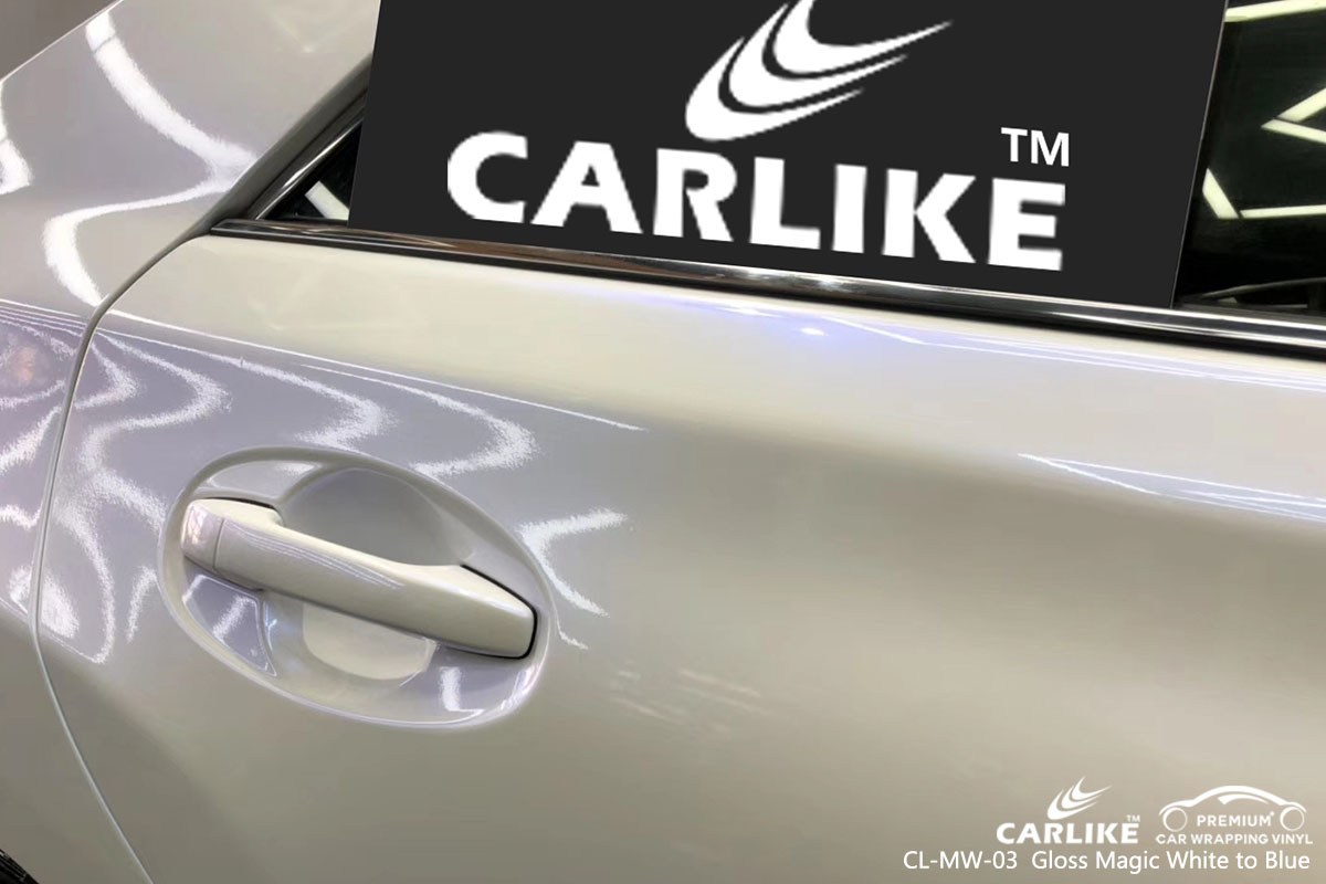CARLIKE CL-MW-03 gloss magic white to blue car wrap vinyl for Toyota