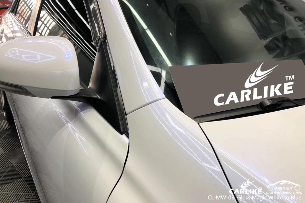 CARLIKE CL-MW-03 gloss magic white to blue car wrap vinyl for Toyota