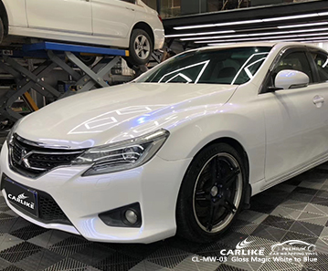CL-MW-03 لمعان السحر الأبيض إلى الأزرق التفاف السيارة الفينيل لتويوتا