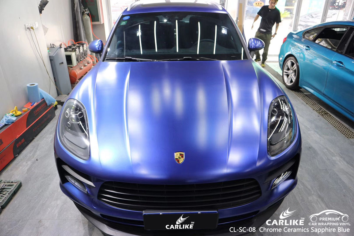 CARLIKE CL-SC-08 chrome ceramics sapphire blue car wrap vinyl for Porsche