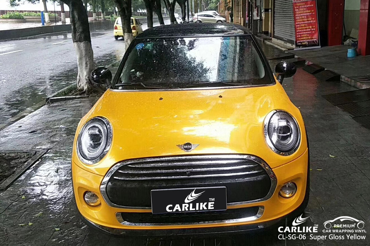 CARLIKE CL-SG-06 super gloss yellow car wrap vinyl for Mini