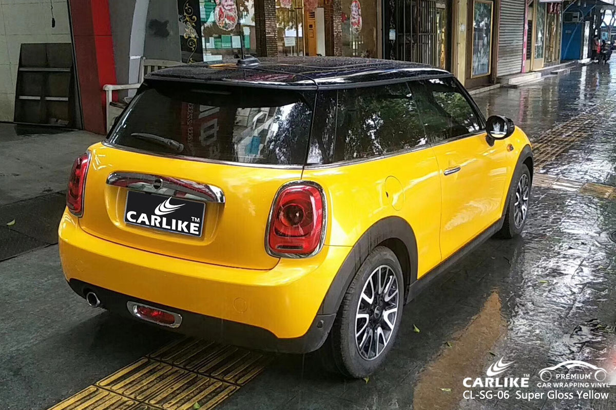 CARLIKE CL-SG-06 super gloss yellow car wrap vinyl for Mini