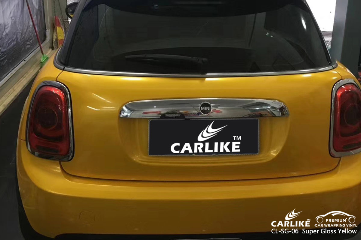 CARLIKE CL-SG-06 super gloss yellow car wrap vinyl for Mini