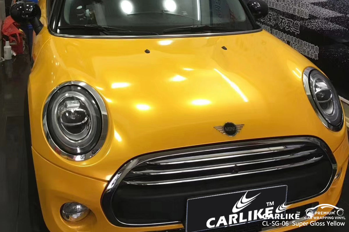 CARLIKE CL-SG-06 super gloss yellow car wrap vinyl for Mini