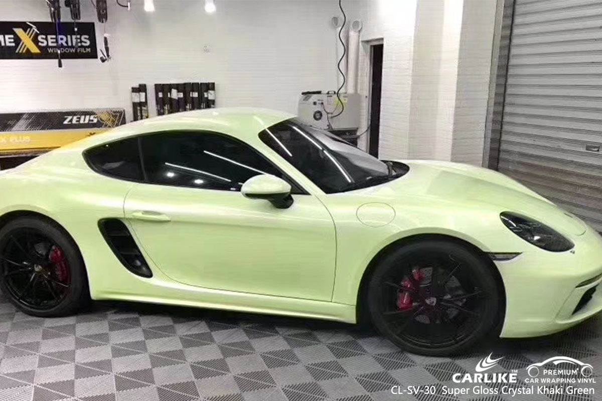 CARLIKE CL-SV-30 super gloss crystal khaki green car wrap vinyl for Porsche