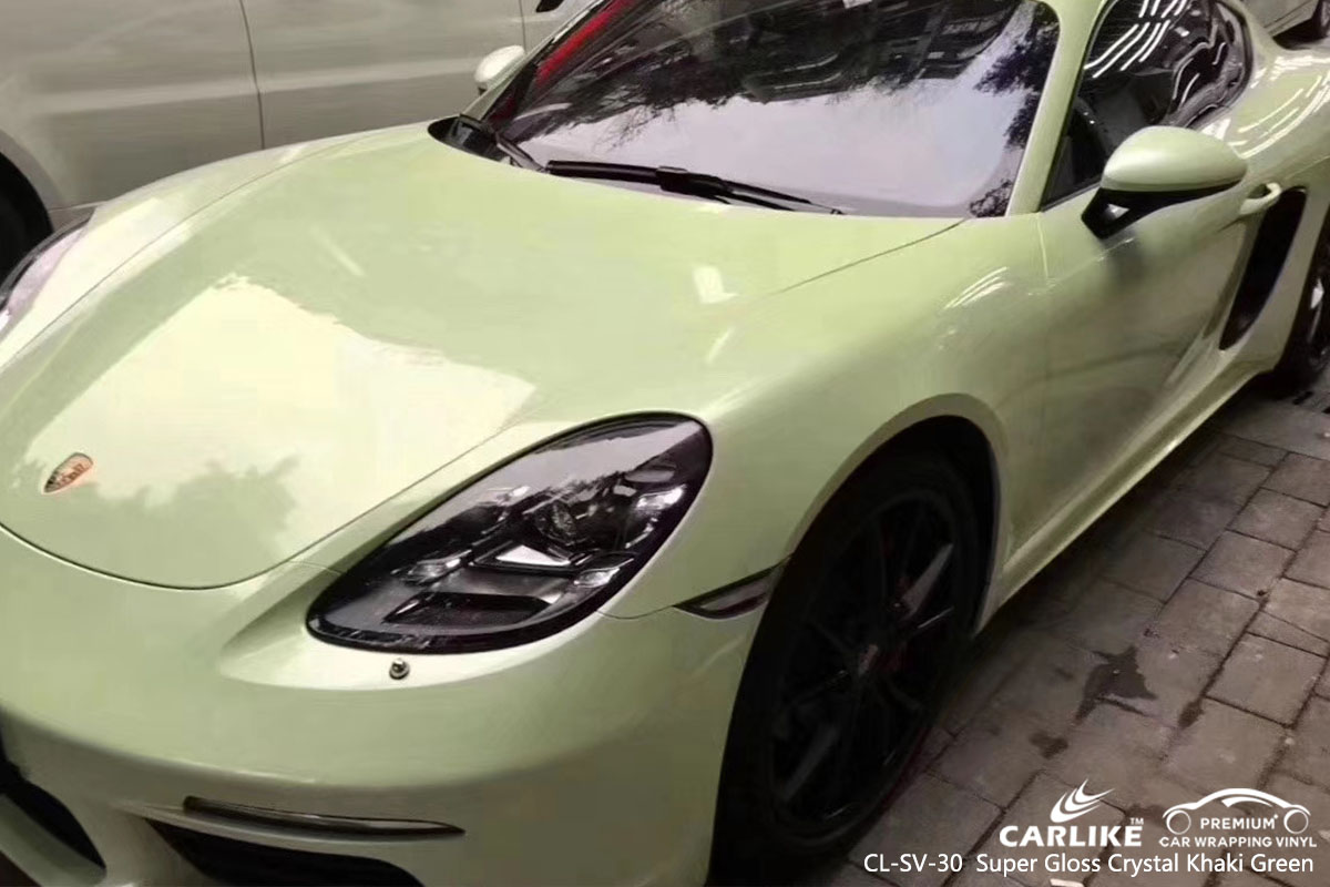CARLIKE CL-SV-30 super gloss crystal khaki green car wrap vinyl for Porsche