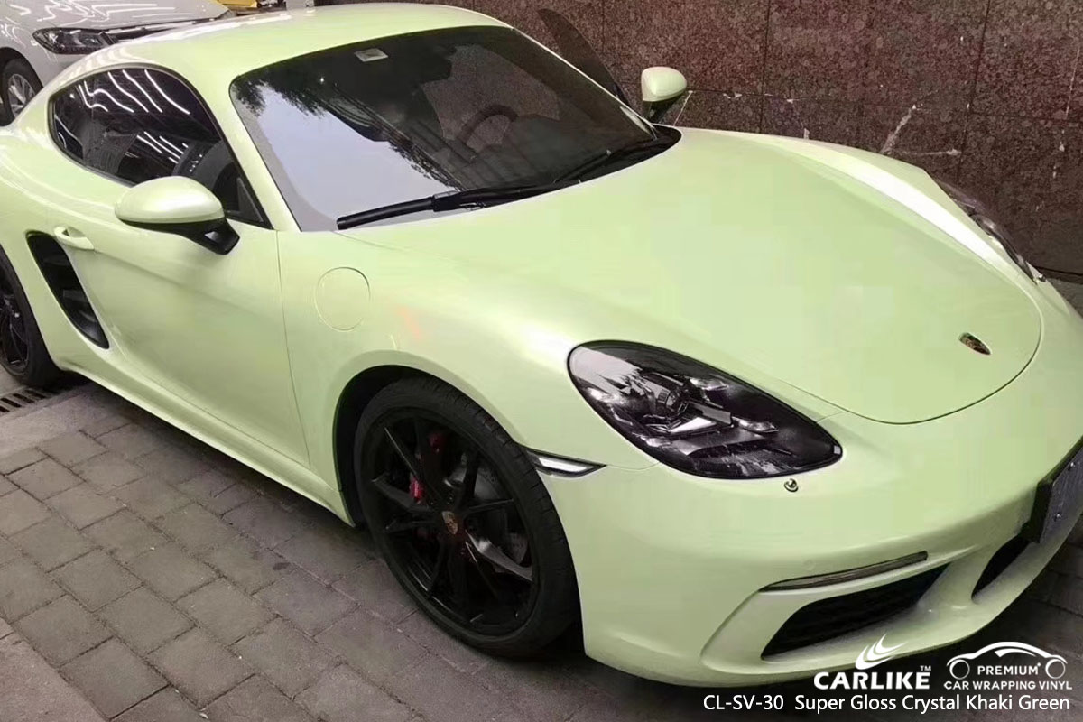 CARLIKE CL-SV-30 super gloss crystal khaki green car wrap vinyl for Porsche