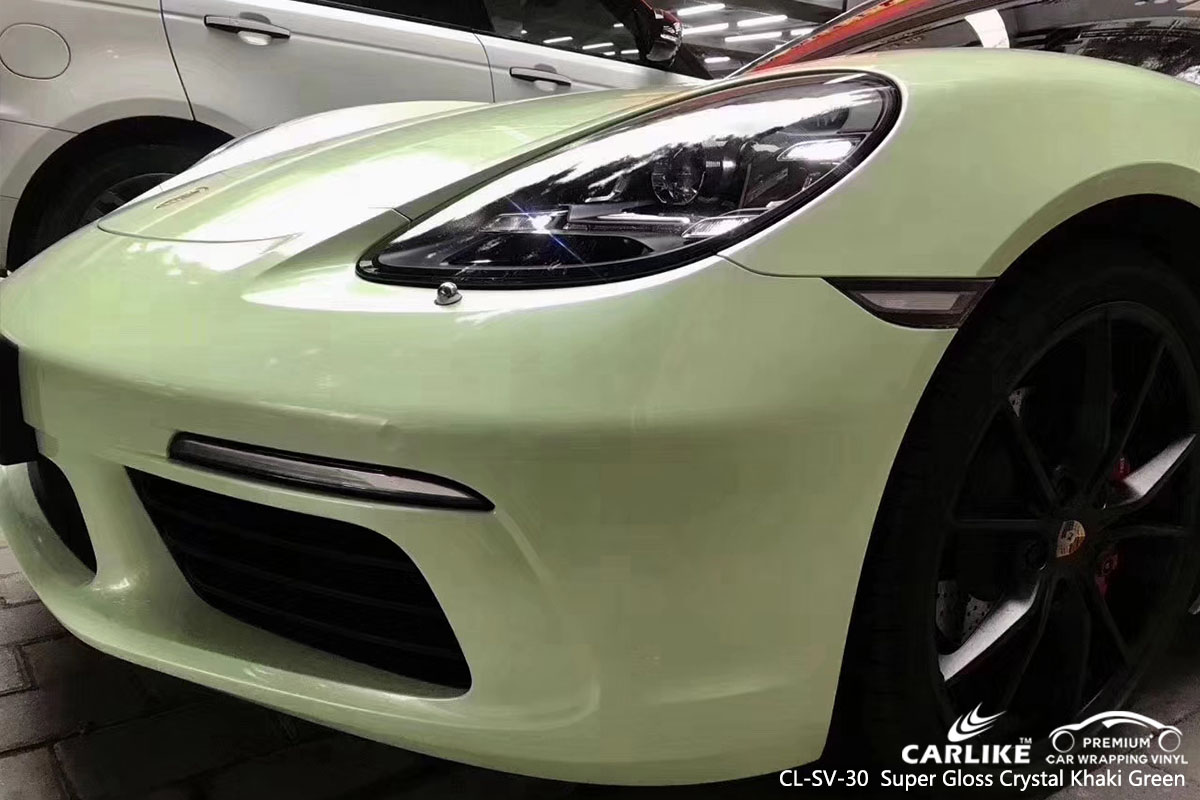 CARLIKE CL-SV-30 super gloss crystal khaki green car wrap vinyl for Porsche