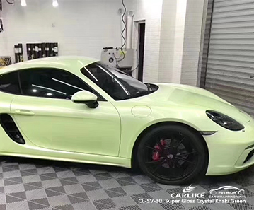 CL-SV-30 super gloss crystal khaki green vinyl car wrapping prices for Porsche