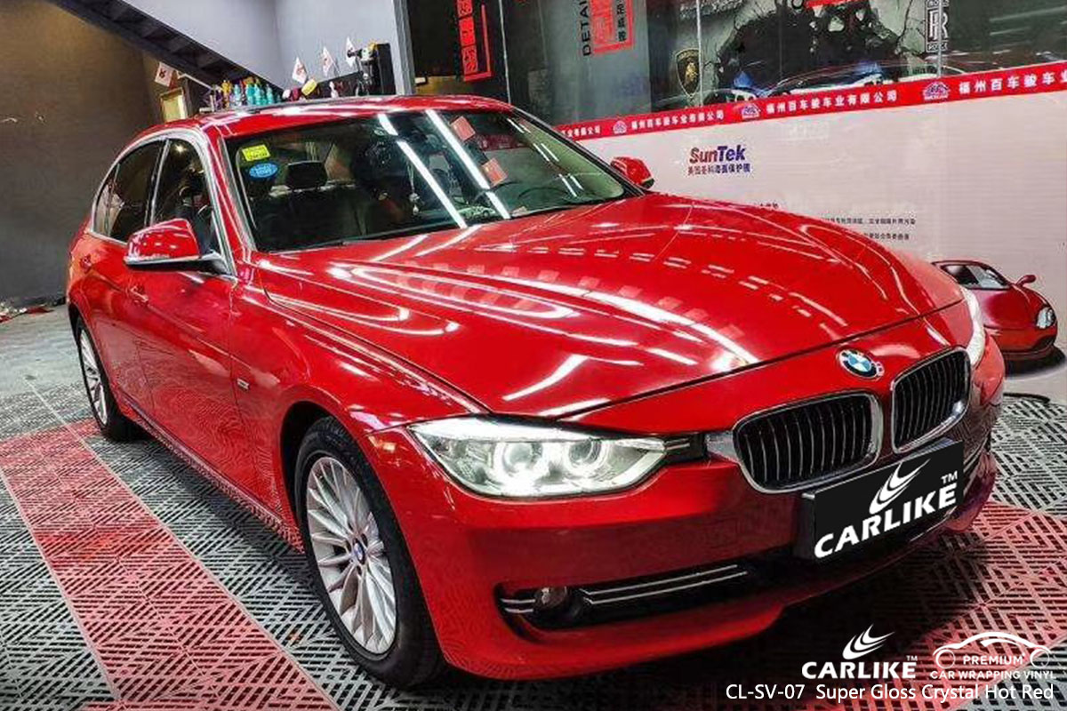 CARLIKE CL-SV-07 Super Gloss Crystal Hot Red car wrap vinyl for BMW