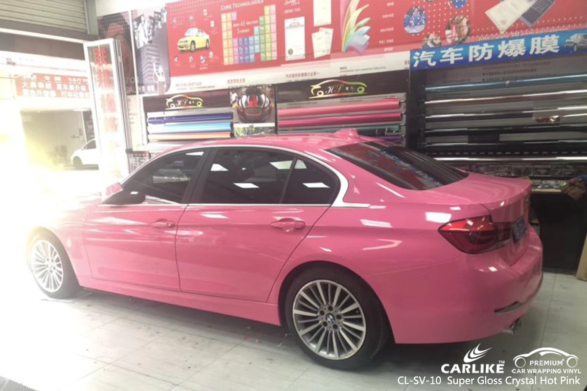 CARLIKE CL-SV-10 Super Gloss Crystal Hot Pink car wrap vinyl for BMW
