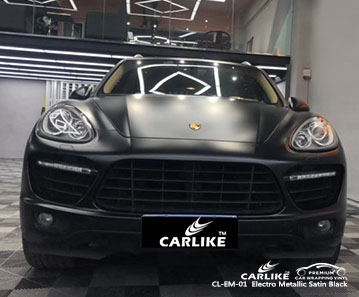 CL-EM-01 الكهربائية لامع الساتان الأسود سيارة التفاف الفينيل لبورشه