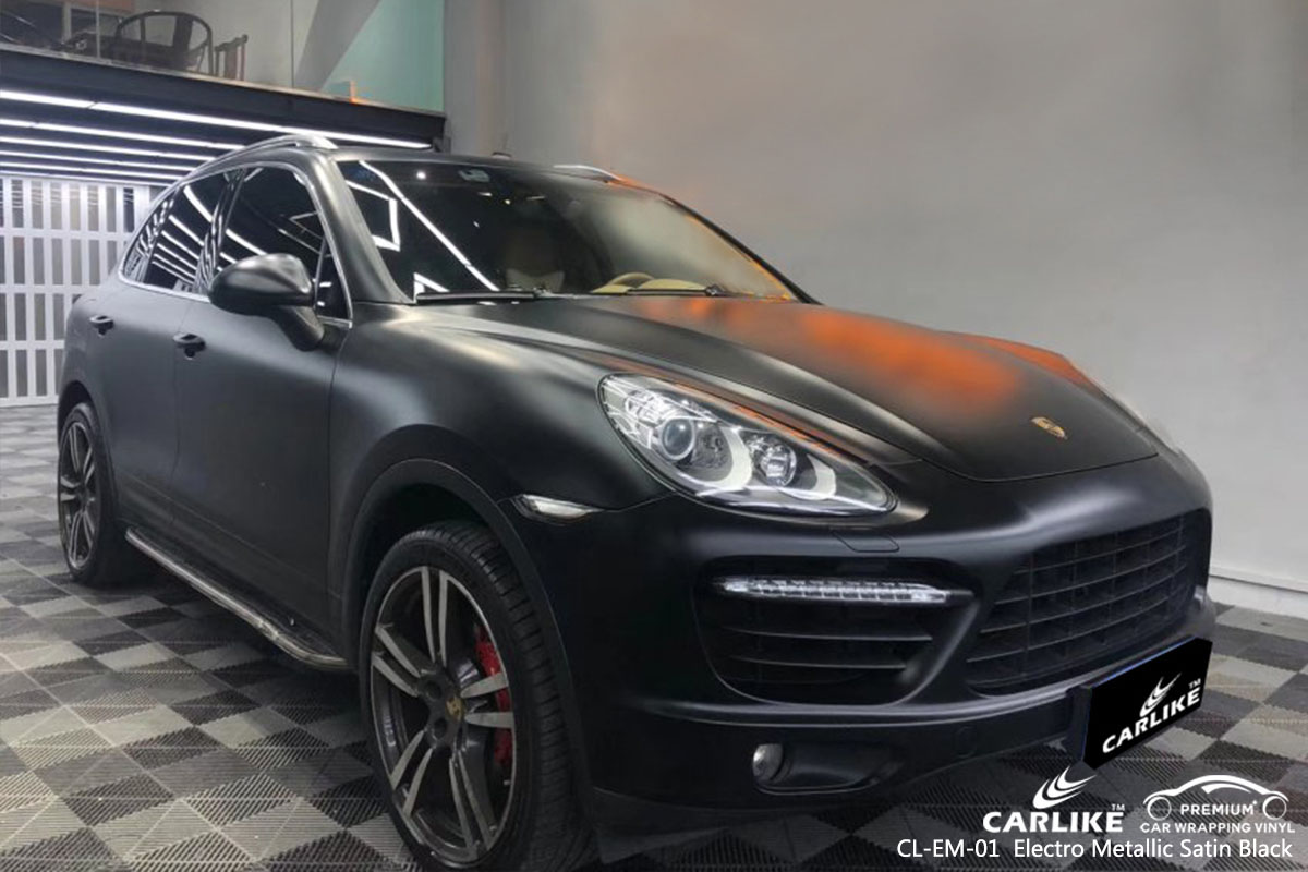 CL-EM-01 Electro Metallic Satin Black car wrap vinyl for Porsche