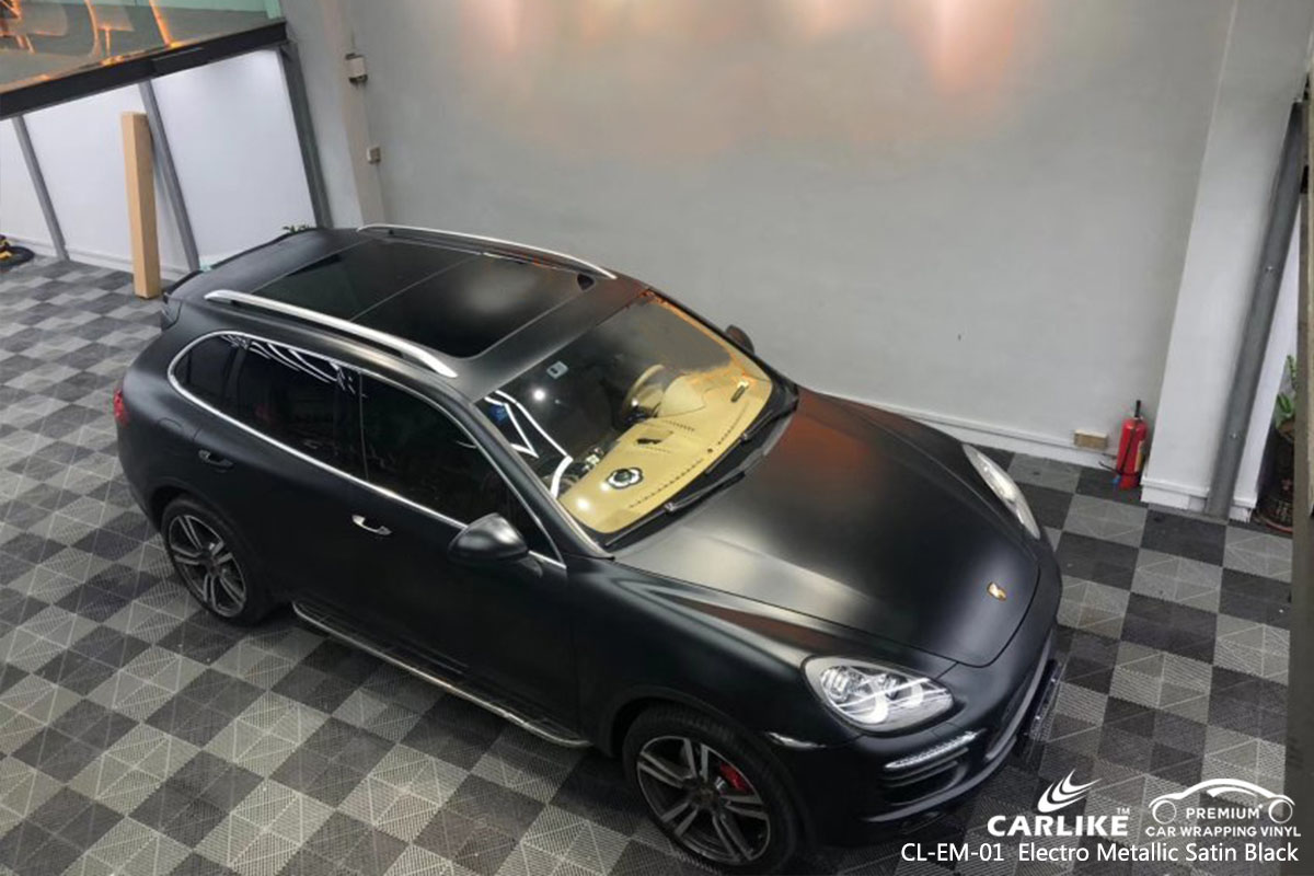 CL-EM-01 Electro Metallic Satin Black car wrap vinyl for Porsche