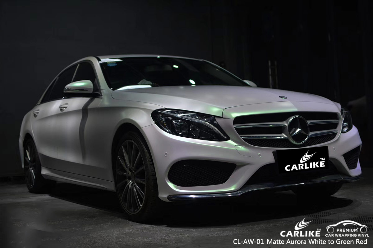 CL-AW-01 matte aurora white to green red car wrap vinyl for MERCEDES-BENZ