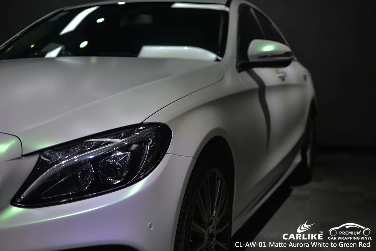 CL-AW-01 matte aurora white to green red car wrap vinyl for MERCEDES-BENZ