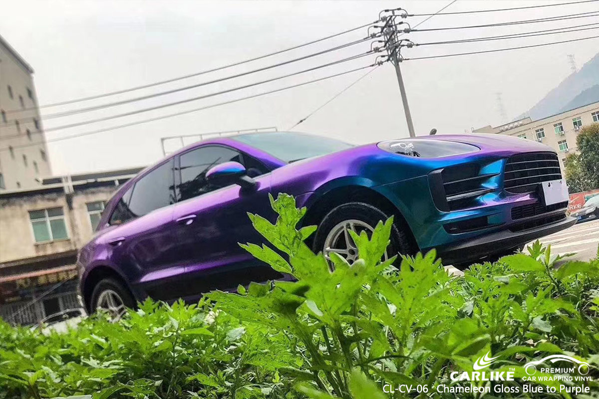 CL-CV-06 chameleon gloss blue to purple car wrap vinyl for PORSCHE