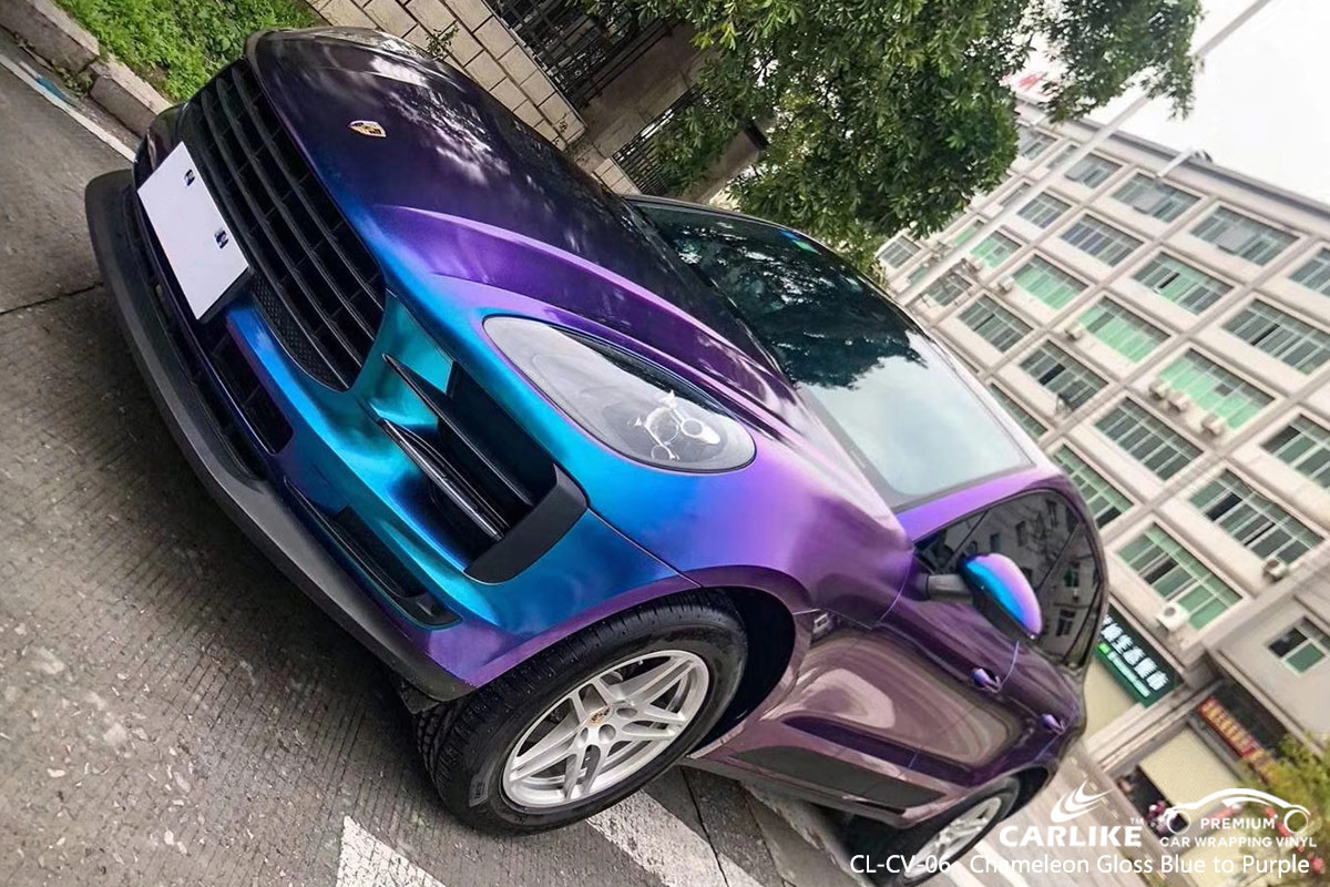 CL-CV-06 chameleon gloss blue to purple car vinyl wrap for PORSCHE