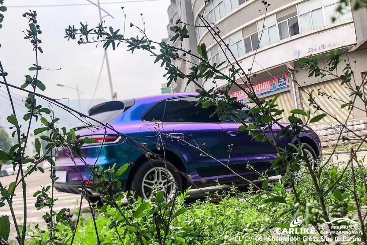 CL-CV-06 chameleon gloss blue to purple car wrap vinyl for PORSCHE