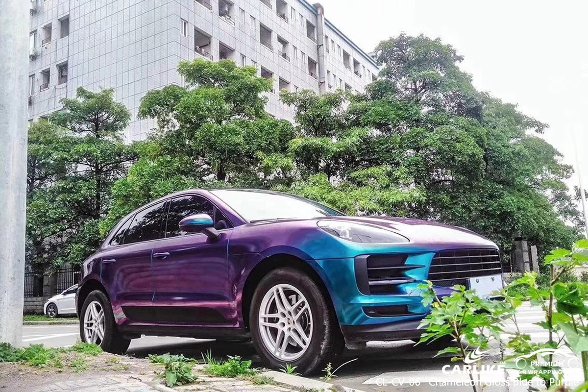 CL-CV-06 chameleon gloss blue to purple car wrap vinyl for PORSCHE