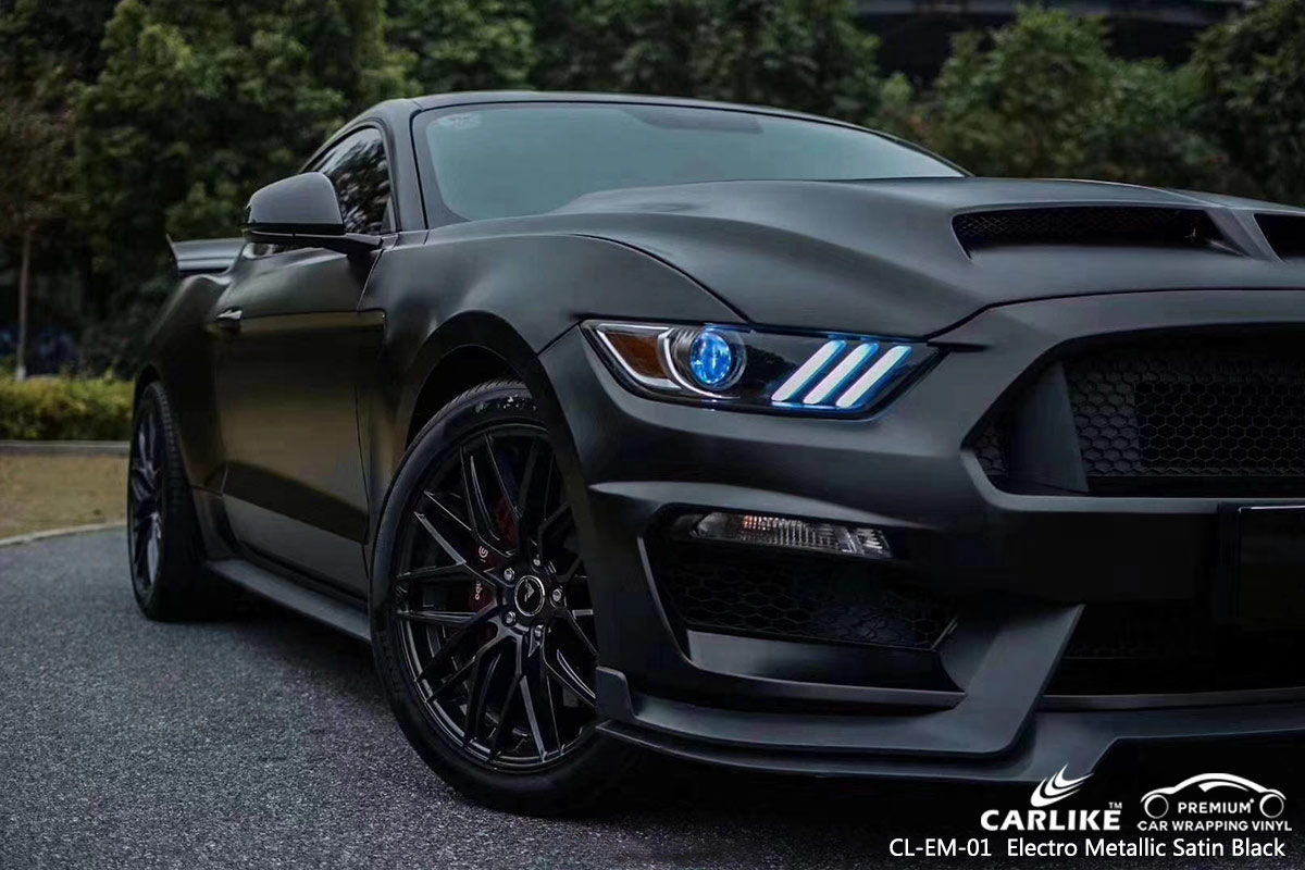 CL-EM-01 electro metallic satin black car wrap vinyl for FORD MUSTANG